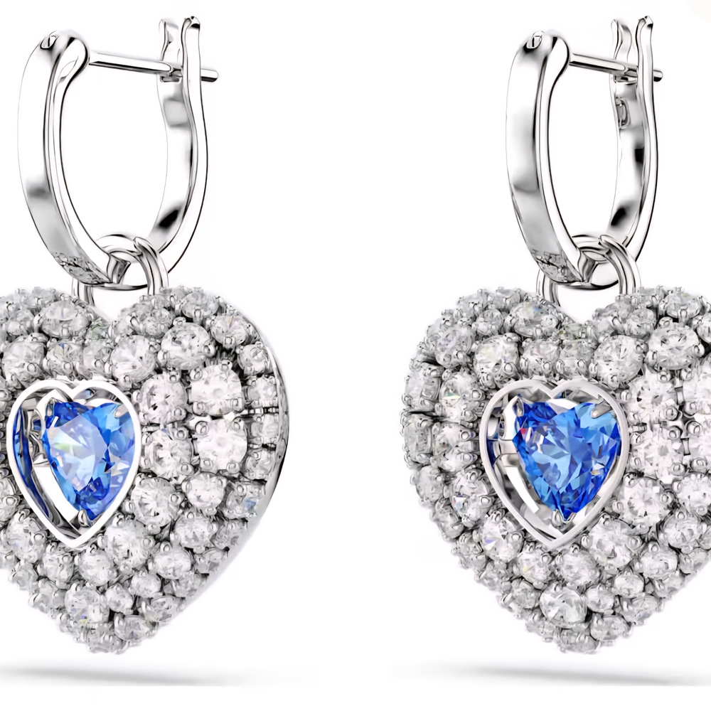 Swarovski Idyllia Drop Blue Heart Earrings Rhodium Plated